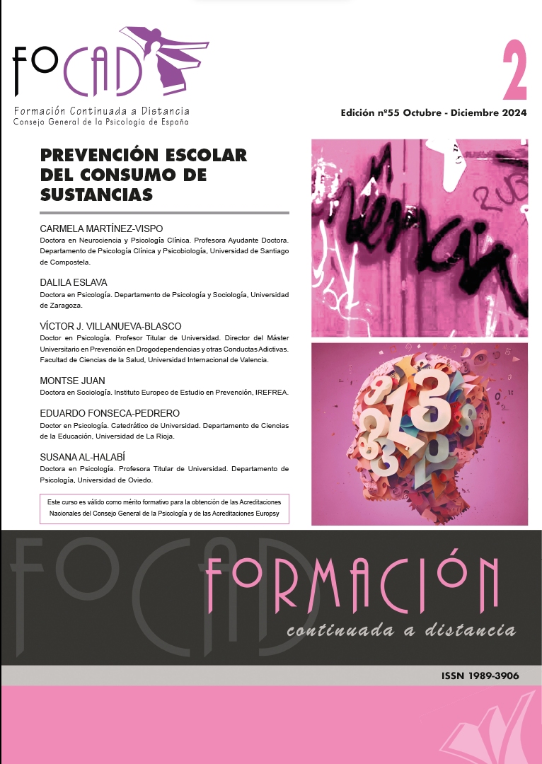 Portada formación FOCAD. Prevención consumo sustancias escolares - Dr. Víctor José Villanueva